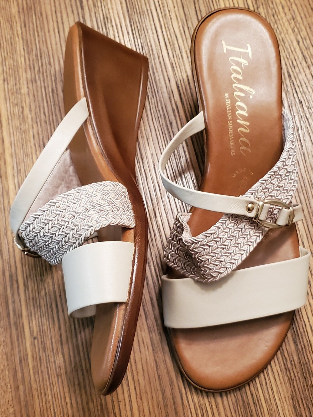 Italiana Shelbie Woven Beige & Cream Wedge Sandals Womens Size 7.5M (#3)